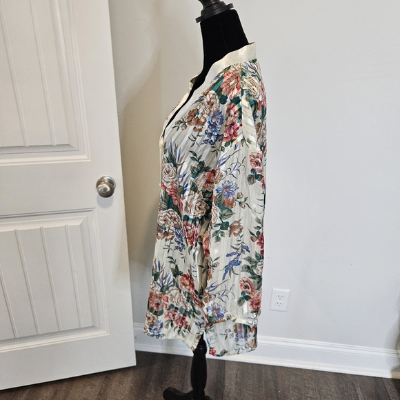 Vintage Victorias Secret Sheer Floral Strip Sleep Shirt Sz Medium Button Down - Picture 3 of 11